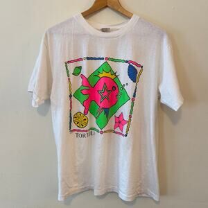 Vintage 90s Tortola Neon Fish Tropical Graphic Tee – Trade Winds S (kids XXL)